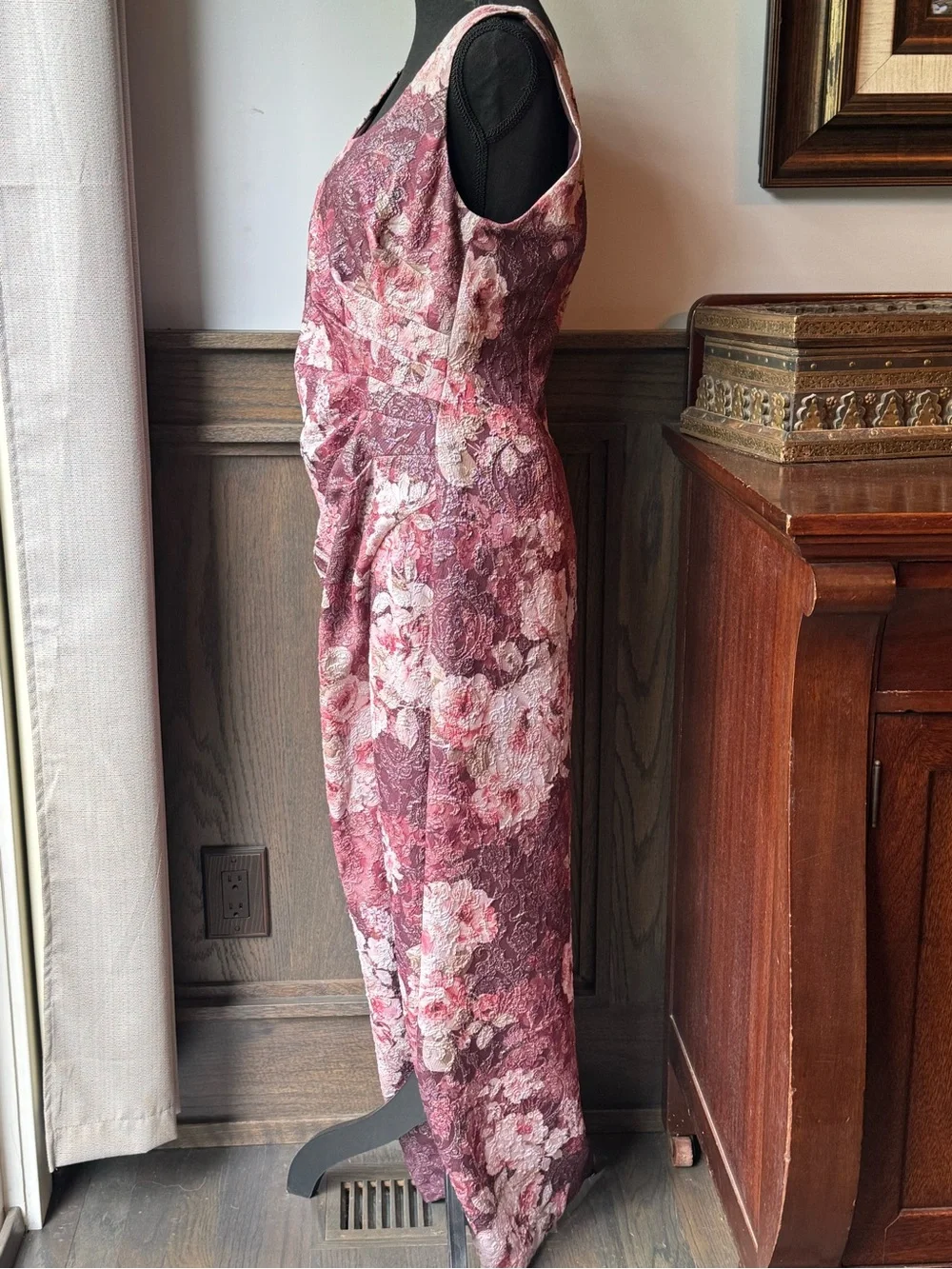 Adrianna Papell Floral Scoop Neck Maxi Dress in Dusty Rose and Blush 10 EUC - Picture 6 of 11
